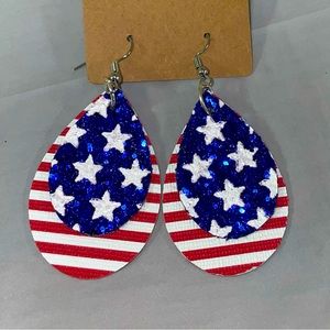 Patriotic red white and blue earrings brand new multiple layers solid back